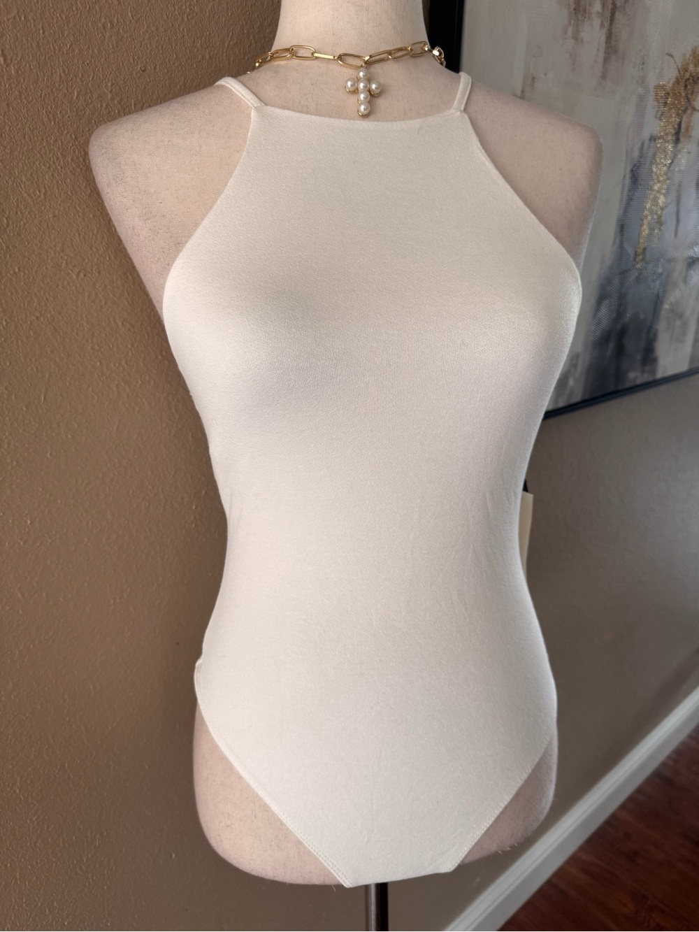 Double layered Cream Halter Neck Bodysuit